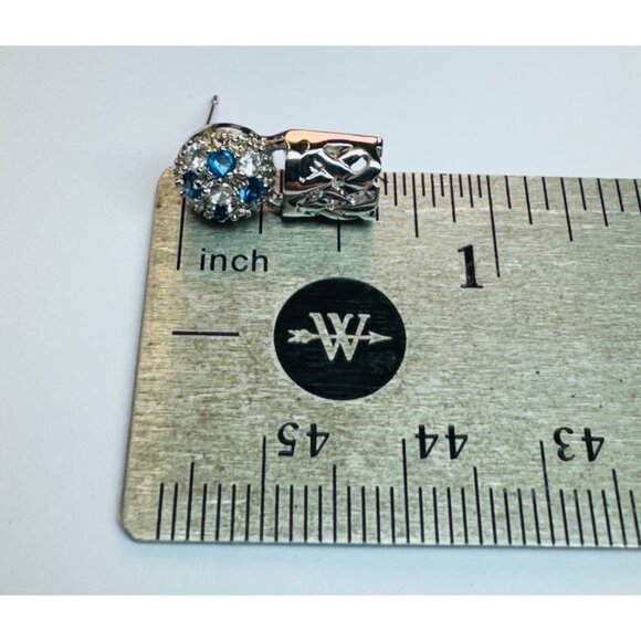 Sterling Silver 925 Sapphire Cluster Earrings with Lattice Design, 3.88g, Elegan - Picture 10 of 12